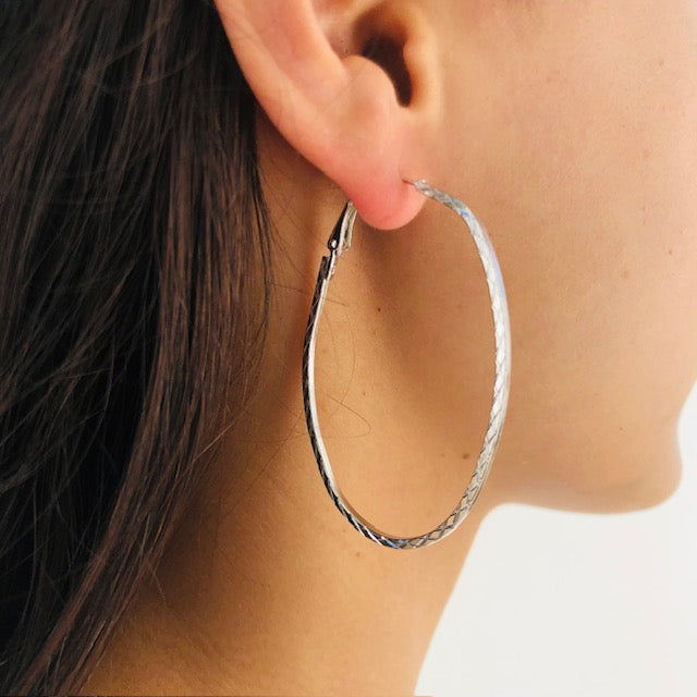 Oval Silver Hoop Earrings