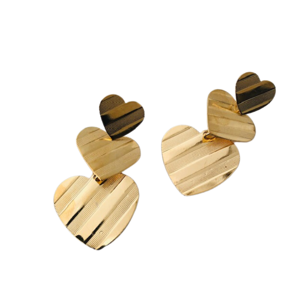 Triple Gold Heart Earrings