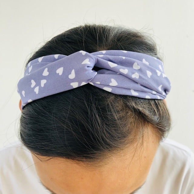 Lilac and White Hearts Headband