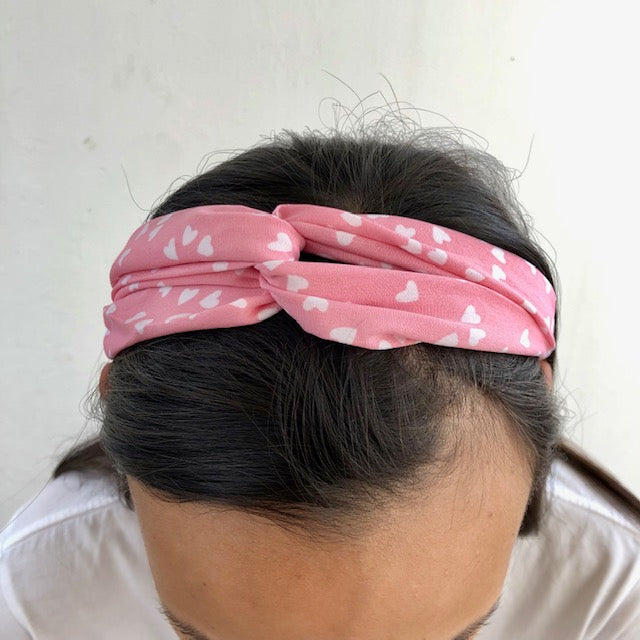 Pink and White Hearts Headband