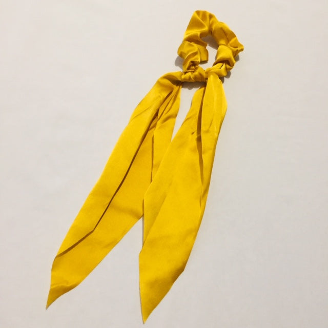 Yellow silky scrunchie with tail