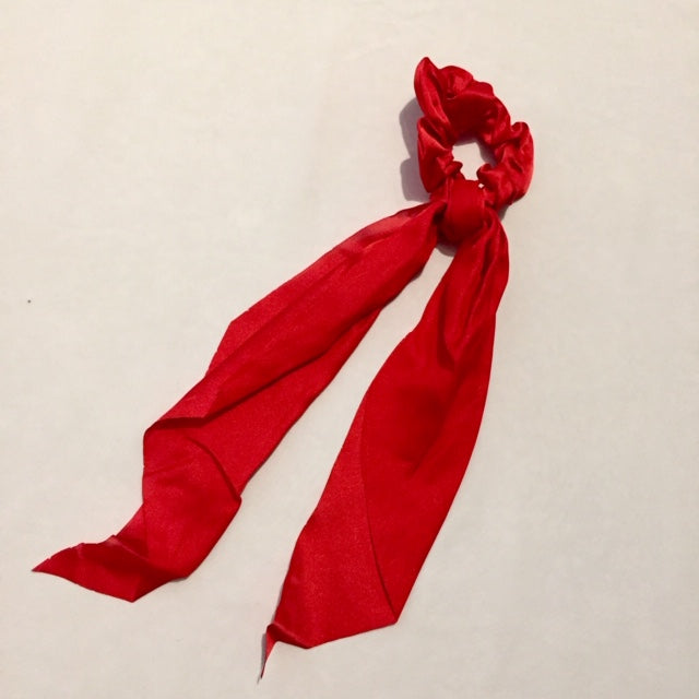 Red silky scrunchie with tail