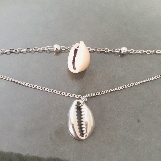 Anklet, Silver double cowrie set (free gift bag)