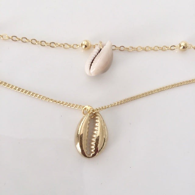Anklet, Gold double cowrie set (free gift bag)