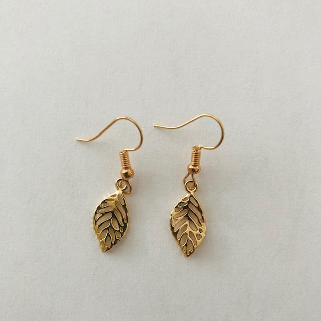 Mini gold leaf girls earrings