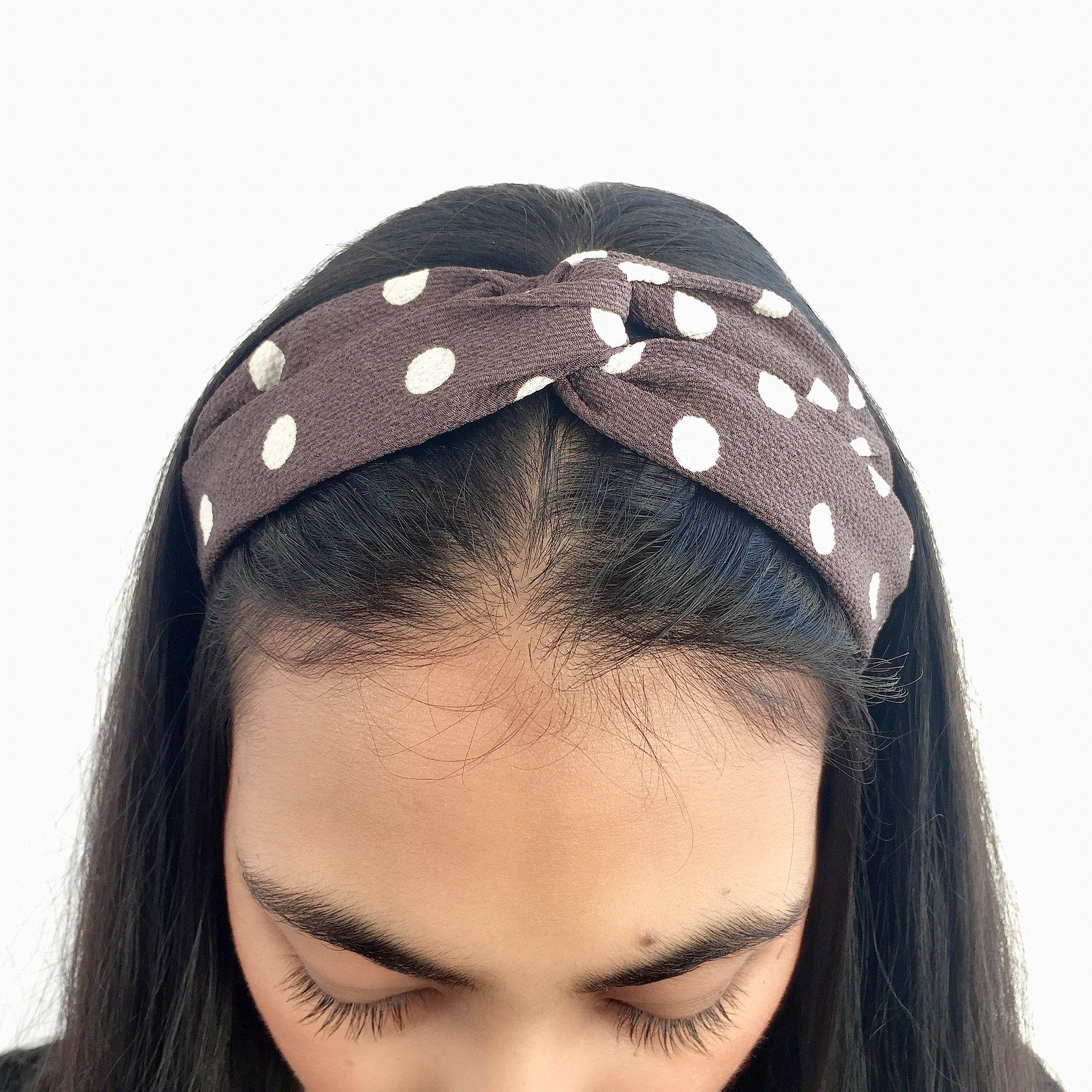 Dark grey and white polka dot headband (not an Alice Band) - Zees Fashion