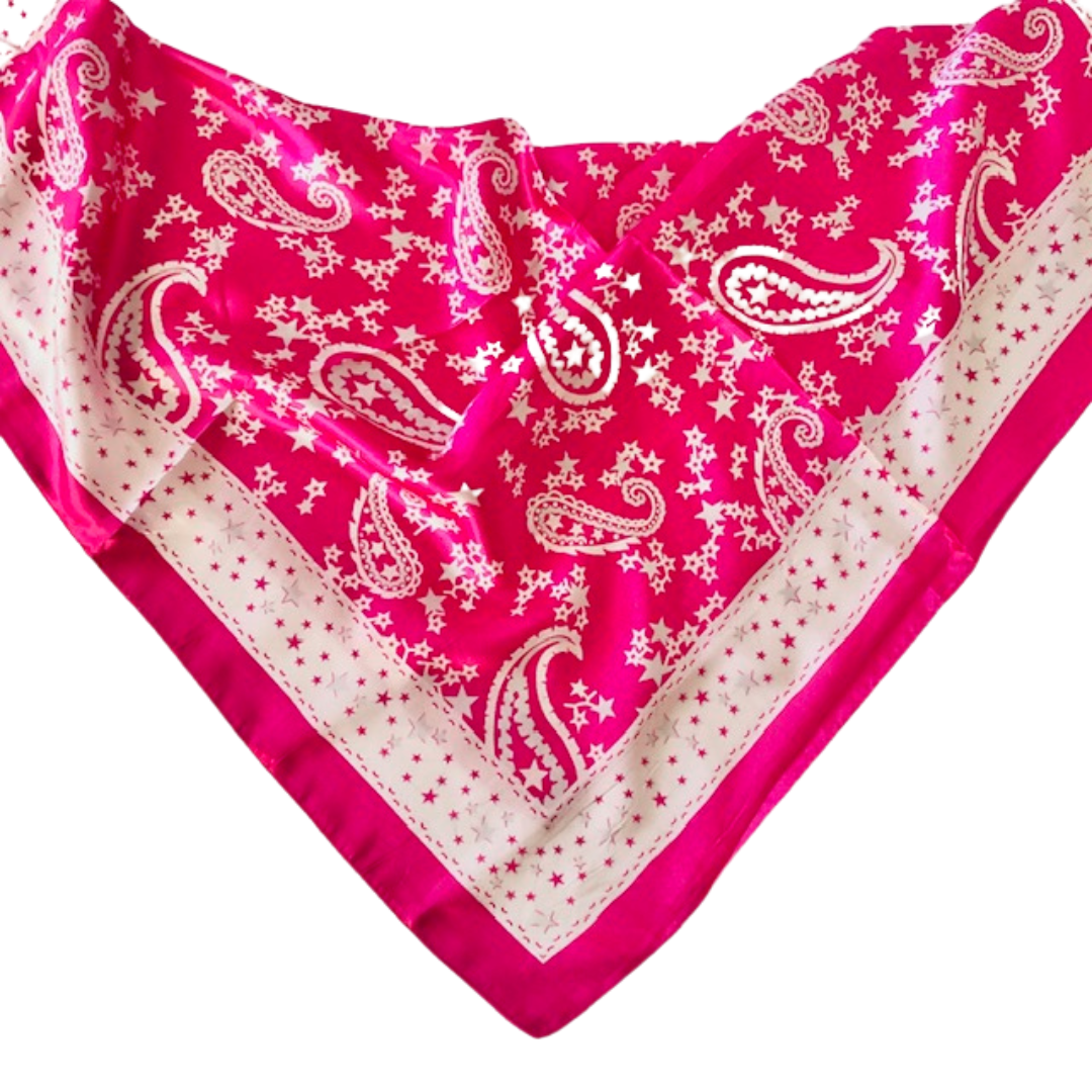60cm Fuschia paisley silky bandanna square scarf