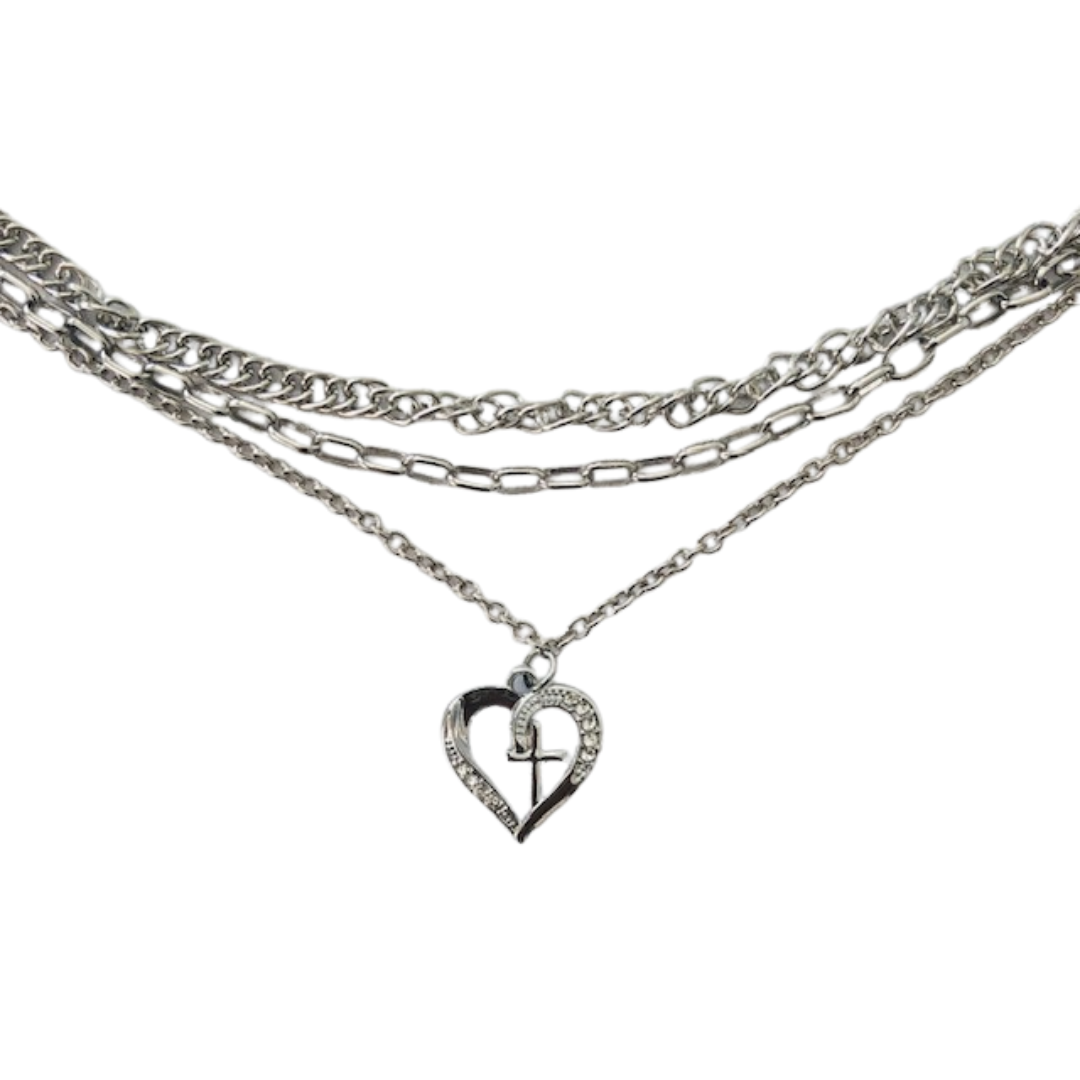 Bracelet, Silver Heart Triple Chain (free gift bag)