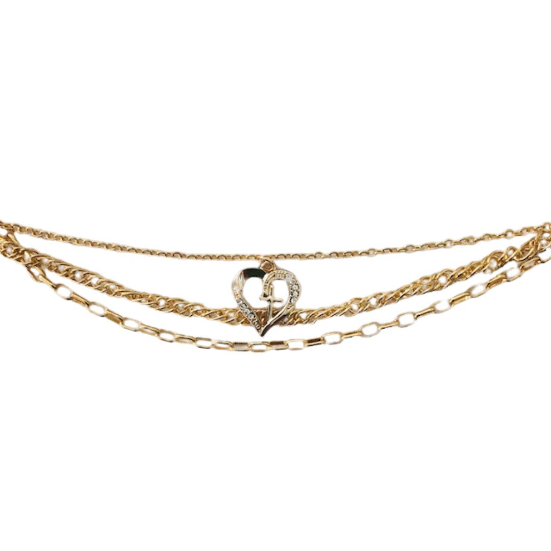 Bracelet, Gold Heart Triple Chain(free gift bag)