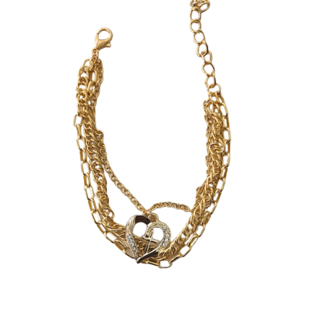 Bracelet, Gold Heart Triple Chain(free gift bag)