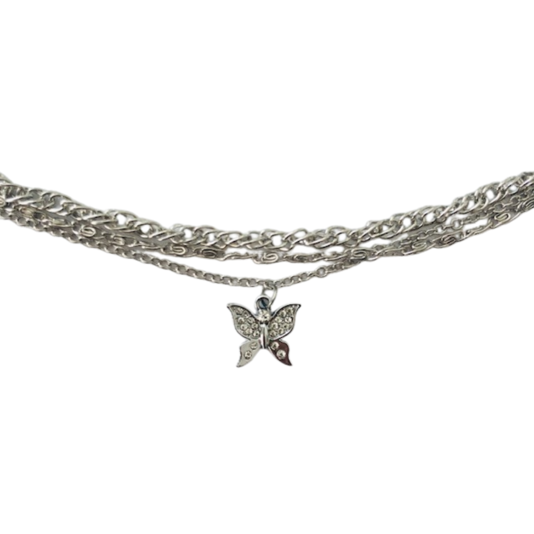 Anklet, Silver Butterfly Triple Chain(free gift bag)