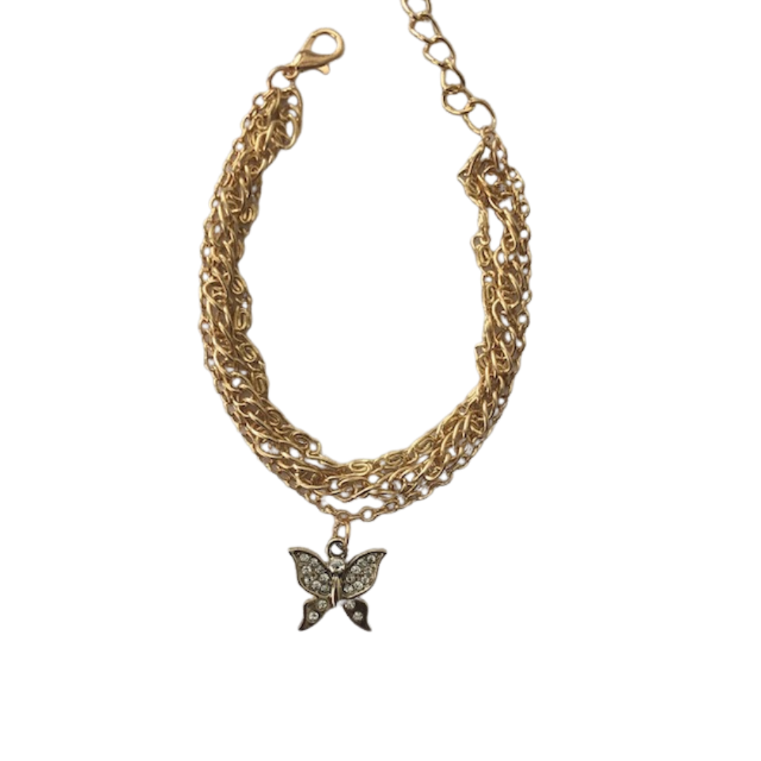 Anklet, Gold Butterfly Triple Chain(free gift bag)